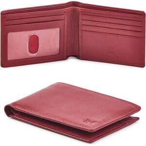 Real Leather Men's Bi fold Wallet RFID Blocking Slim Carry Bag Pocket Thin RED